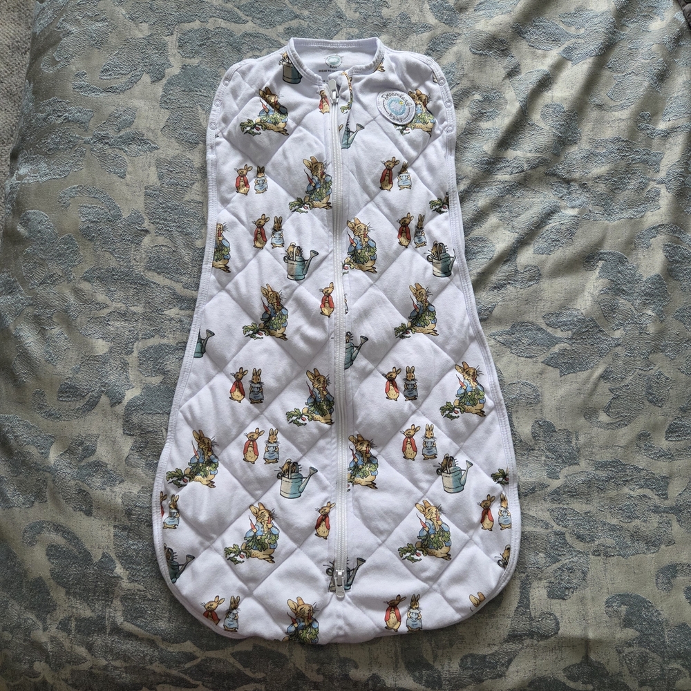 White Quilted Baby Sleep Sack with Bunny Garden Print